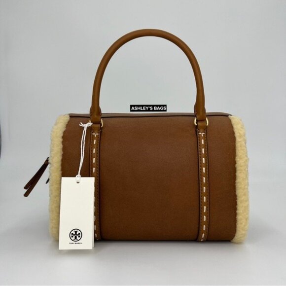 Tory Burch Thea Shearling Small Satchel In Moose Brown - Picture 3 of 6